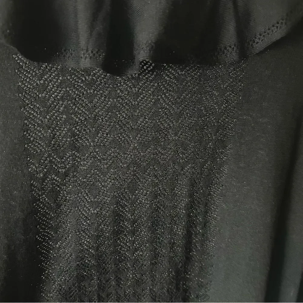 J.CREW Ruffle Mockneck Black sweater Pointelle Stitch